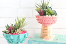 DIY painted colorful pasta planters
