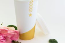 DIY chic stenciled travel coffee mug