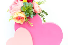 DIY pink double heart flower vase for Valentine’s Day