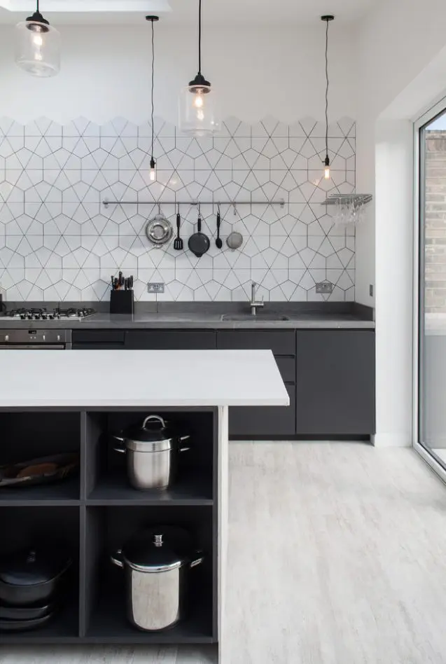 large scale hexagon tiles could be used to create interesting geometric patterns in your kitchen, and geometry is timeless