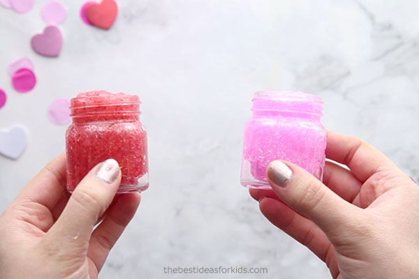 DIY Valentine's Day slime with glitter (via www.thebestideasforkids.com)