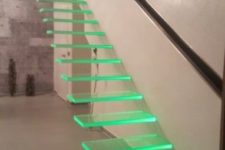 04 a floating staircase of neon glass with additional lights will make your home stand out