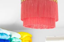 06 a hot pink long fringe layered lampshade is a bright and gypsy-inspired lampshade for any space