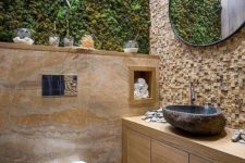 06 a moss wall in your bathroom is a chic and stylish idea for a modern bathroom, it’s a low maintenance idea