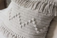 08 a crocheted boho fringe pillow with patterns is a fun idea for a free-spirited space