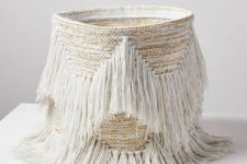 15 a soft fringe basket in neutrals is a very cool and whimsy idea for storage