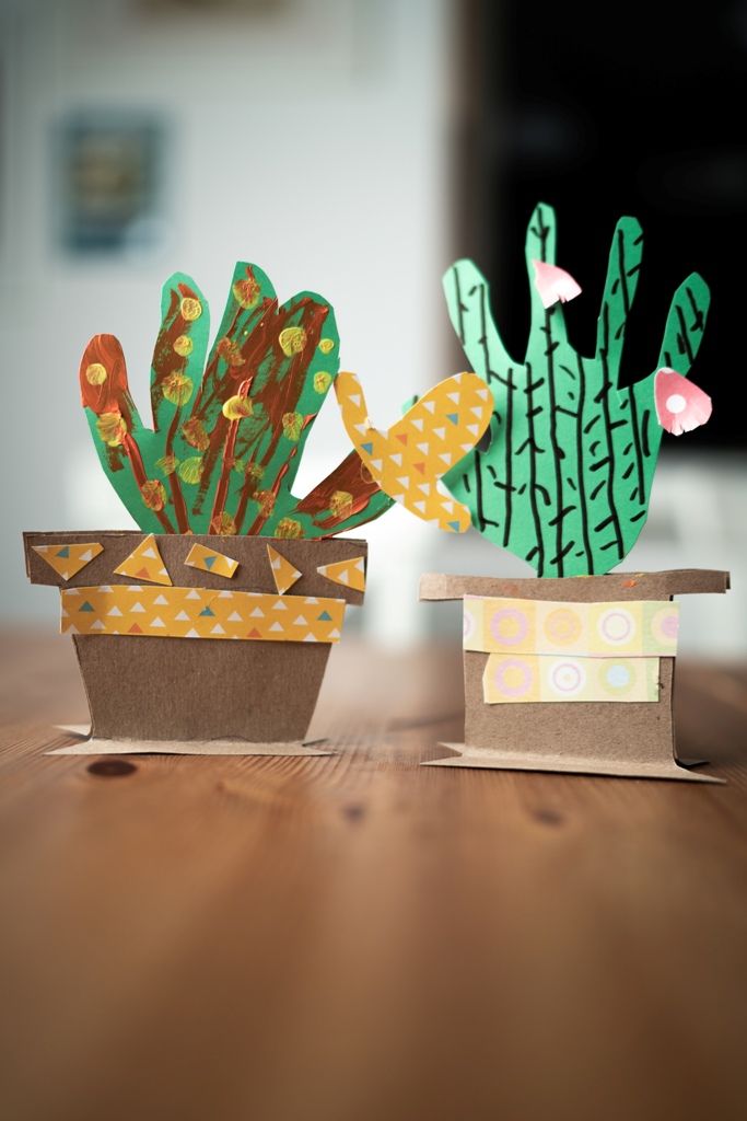 funny handprint paper cactuses in planters