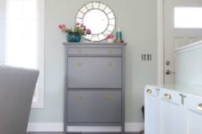 15 paint your IKEA Hemnes shoe cabinet in grey and add metlalic knobs to make it look more stylish and catchy