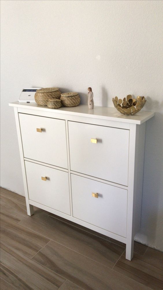 update a simple IKEA Hemnes shoe cabinet with stylish geometric pulls liek these ones for a bright modern look
