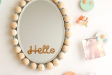DIY locker magnetic mirror decorated with wooden beads