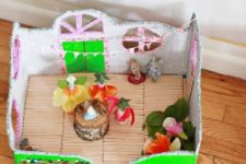 DIY colorful and glitter cardboard box fairy houses