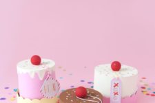 DIY colorful paper mache cake gift boxes