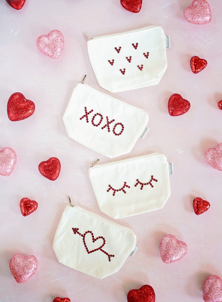 DIY rhinestone pattern makeup bags for Valentine's Day (via www.shrimpsaladcircus.com)