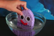 DIY colorful sponge bath toy with googly eyes