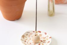 DIY terrazzo clay plate and wooden bead incense holder