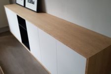 11 a chic contemporary floating sideboard of IKEA Metod cabinets and Tutema cabinets plus a light-colored wooden cover