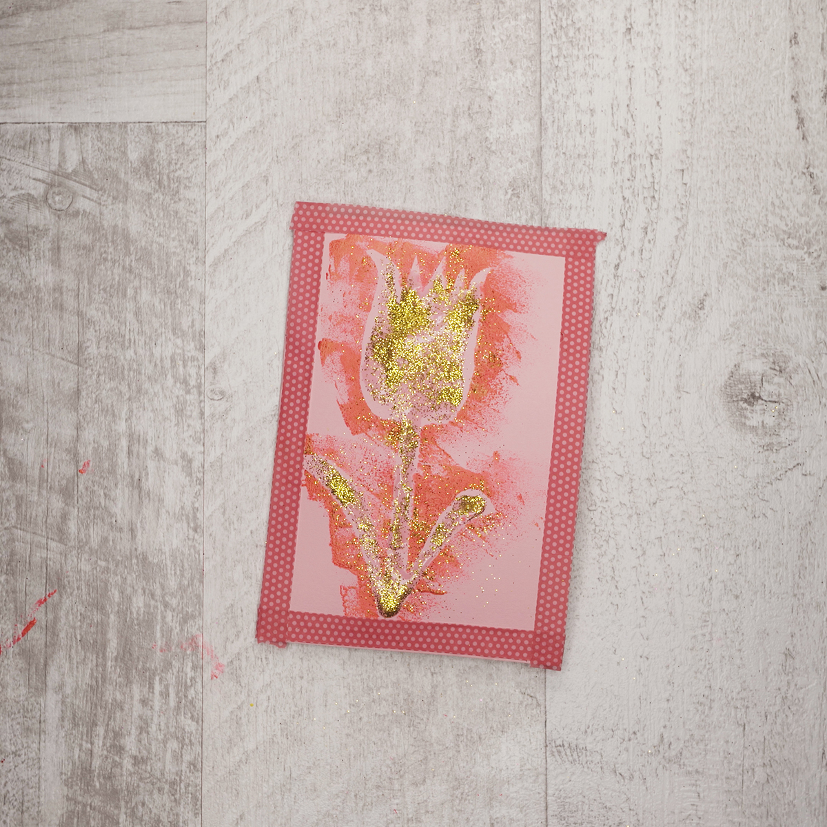 Add pink masking tape to frame the flower and you are done!
