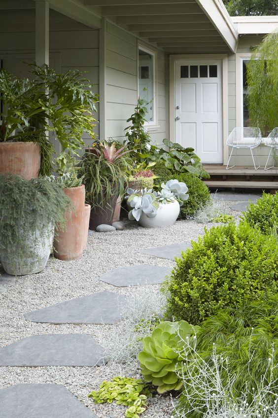 a gravel path with large rocks is classics that always works for a garden, which doesn't look formal