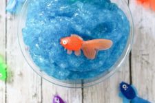 DIY blue ocean slime with little colorful fishies