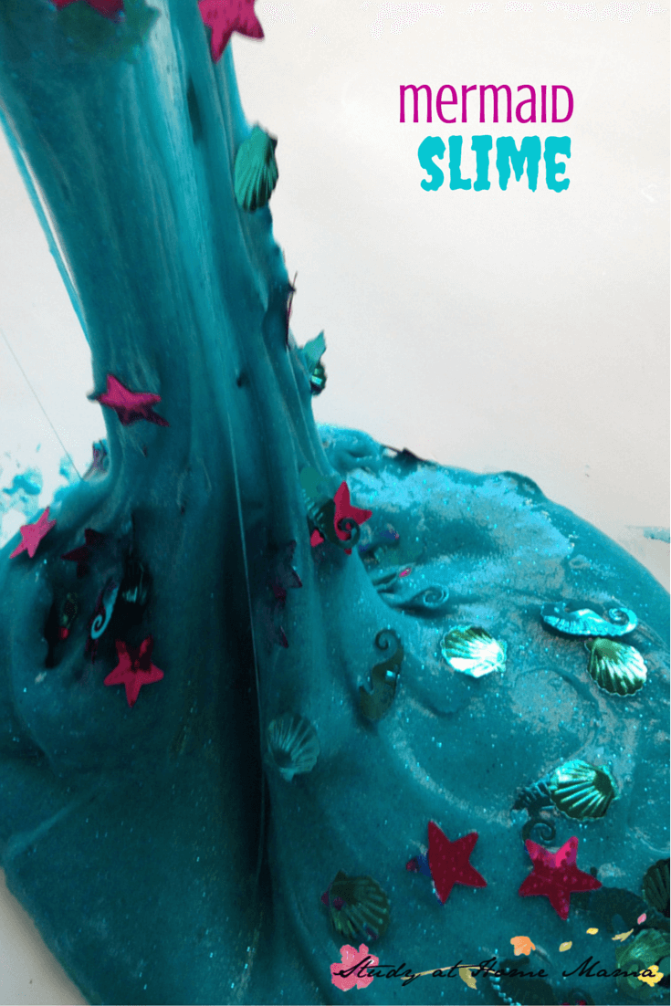 DIY turquoise sparkly mermaid slime (via sugarspiceandglitter.com)
