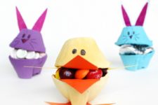 DIY colorful chick and bunny candy holders for Easter