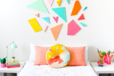 DIY bright geometric headboard for a touch of color