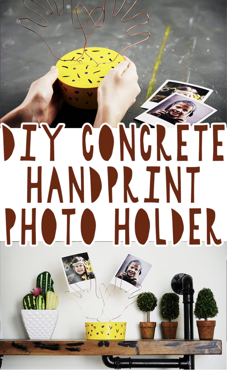 diy concrete handprint photo holder