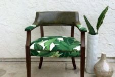 07 reupholster a usual chair with banana leaf printed fabric to give it a tropical feel