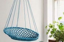 09 a simple turquoise macrame hanging chair will add color to the space