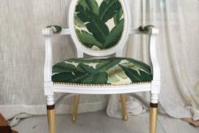 10 a vintage and super elegant chair with tropical leaf upholstery and gilded legs is a very chic idea