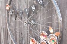 DIY metal flower bike wheel wreath