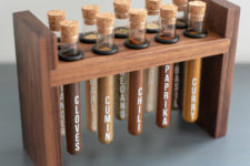 DIY chic rustic test tube spice rack of wood