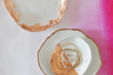 DIY imperfect and uneven trinket dishes with gold leaf
