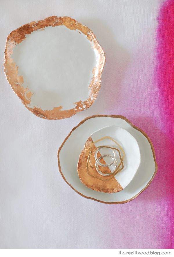 DIY imperfect and uneven trinket dishes with gold leaf (via undefined)