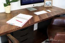 DIY dark desk of an IKEA Alex drawer unit and a Barkaboda kitchen counter