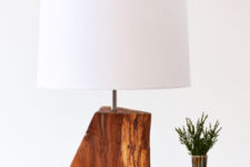 DIY natural wood slab table lamp
