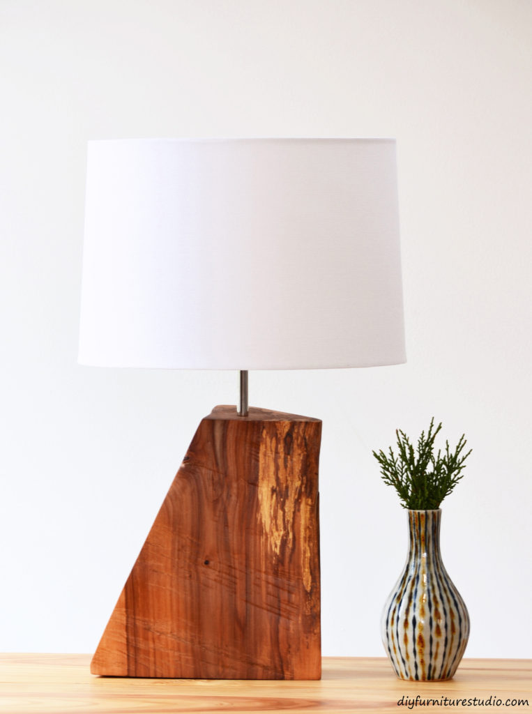 DIY natural wood slab table lamp (via undefined)