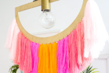 DIY super colorful semi circcular yarn fringe pendant lamp