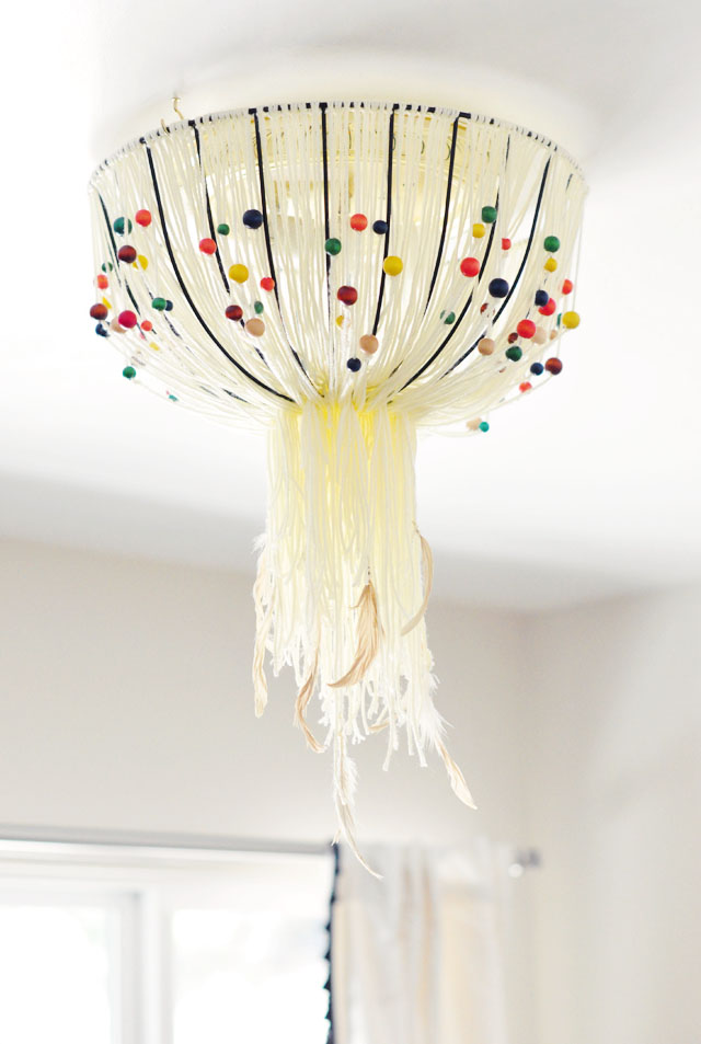 DIY boho pendant lamp with colorful wooden beads