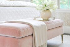 02 a pink velvet bedroom bench with a storage space inside is a girlish touch to your space