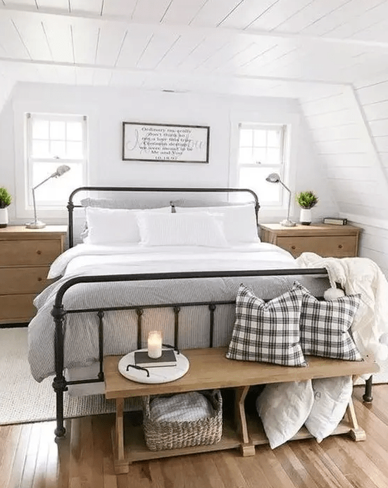 a cozy farmhouse bedroom