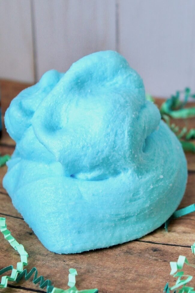 DIY blue cotton candy slime for summer (via thesoccermomblog.com)