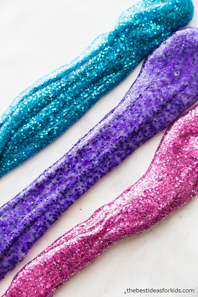 DIY bright glitter slime in candy colors (via www.thebestideasforkids.com)