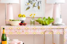 DIY IKEA makeup table hack with bright wallpaper