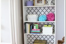 DIY IKEA Billy bookcase makeover with monochrome wallpaper