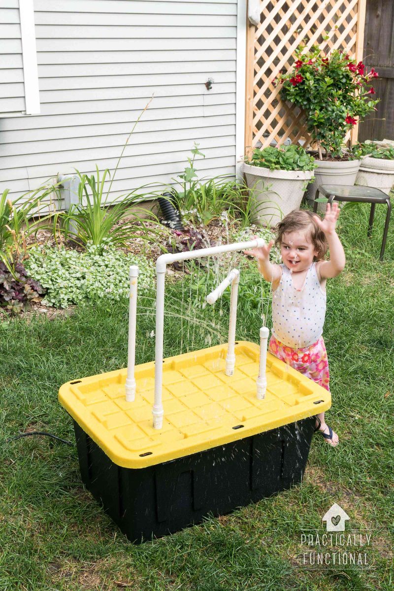 DIY water table with fountain sprayers