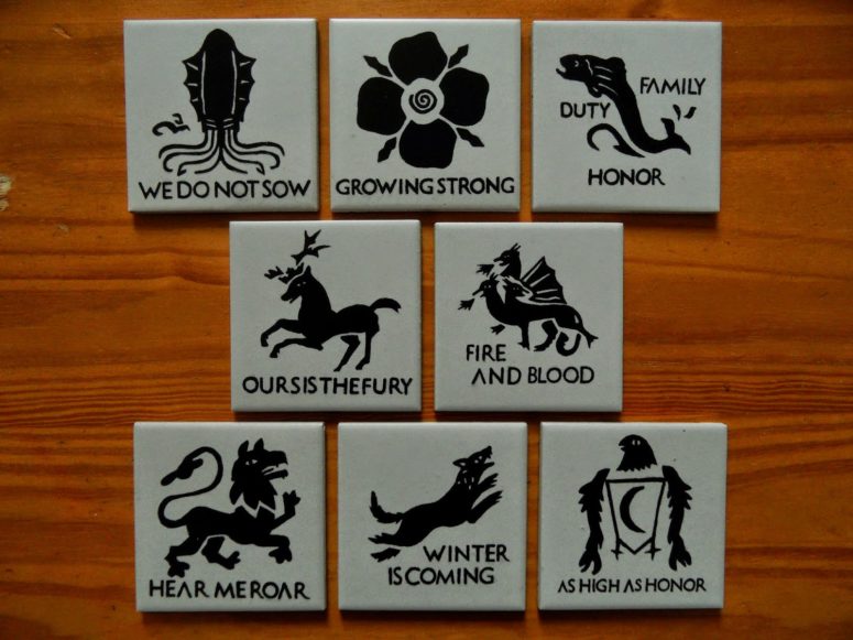 DIY Game of Thrones coasters with house sigils (via thepopculturecynic.blogspot.com)