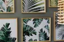 02 a gorgeous gallery wall with various tropical leaf prints in light-colored frames