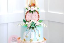 13 a whimsy pastel baby shower cake with a teepee, a dream catcher and feathers – everything edible