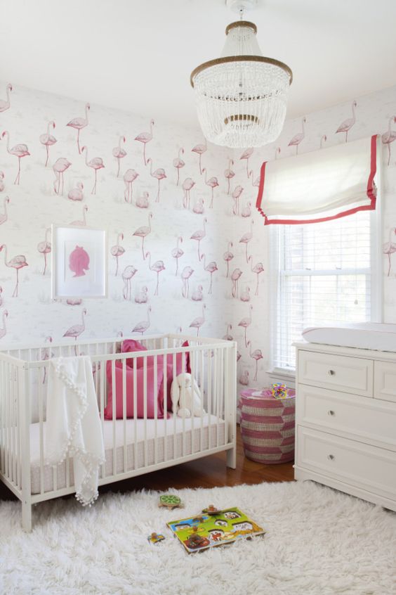 pink flamingo wallpaper is an interesting solution for a girl's nursery, it will work not oonly in summer